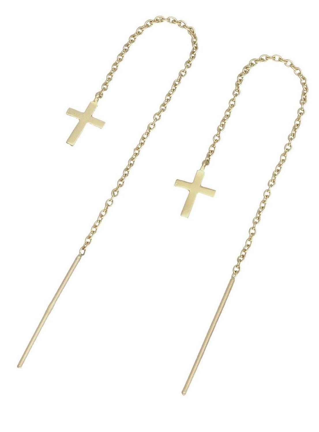 Kolczyki wiszące krzyże próba 585, KL 6201 585, Eleganckie, złote kolczyki przeciągany łańcuszek z zawieszką w kształcie krzyża (2).jpg